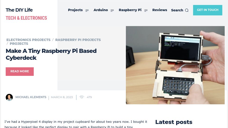 Screenshot of the-diy-life.com: Make a tiny Raspberry Pi based cyberdeck