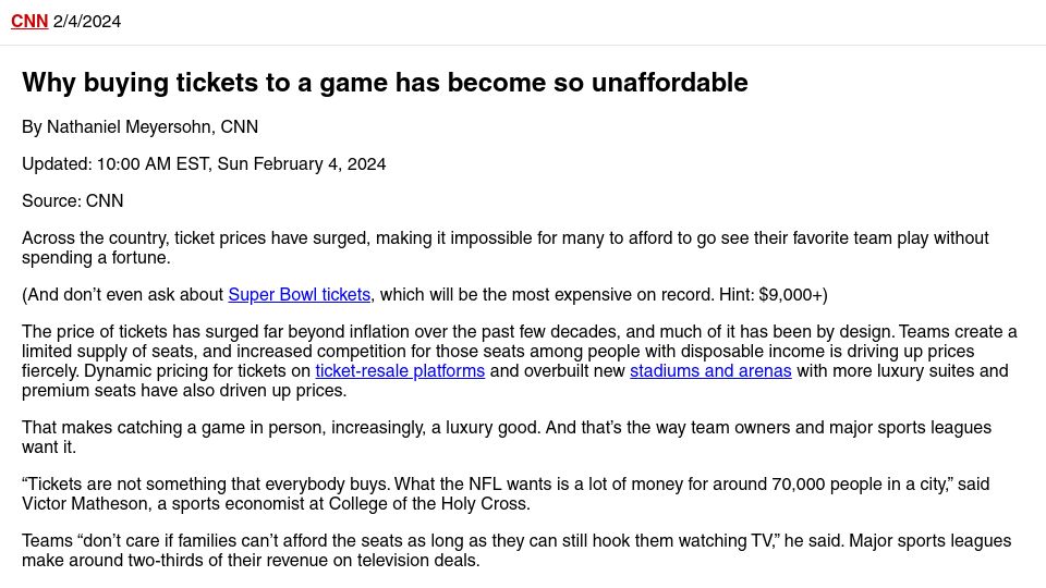 Screenshot of lite.cnn.com: Why buying tickets to a game has become so unaffordable