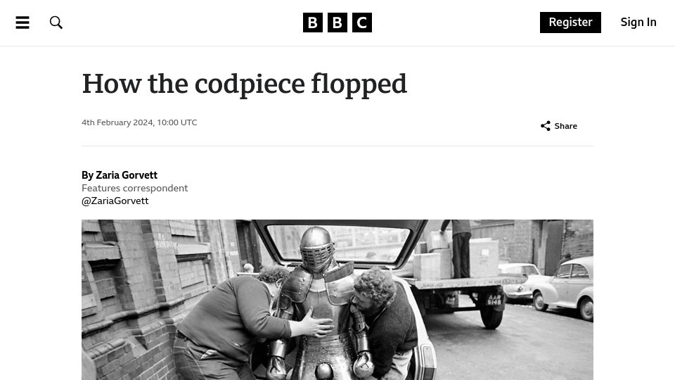 Screenshot of bbc.com: How the codpiece flopped