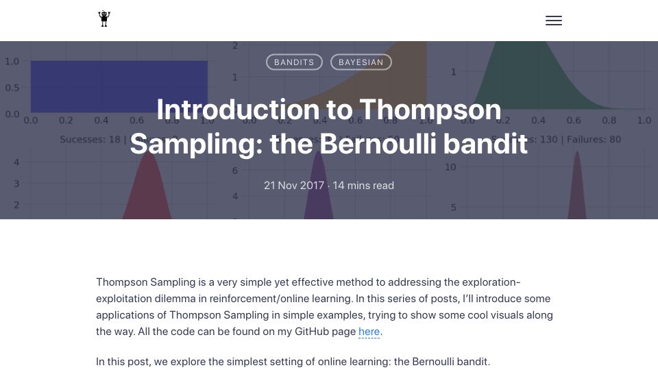 Screenshot of gdmarmerola.github.io: Introduction to Thompson Sampling: The Bernoulli Bandit (2017)