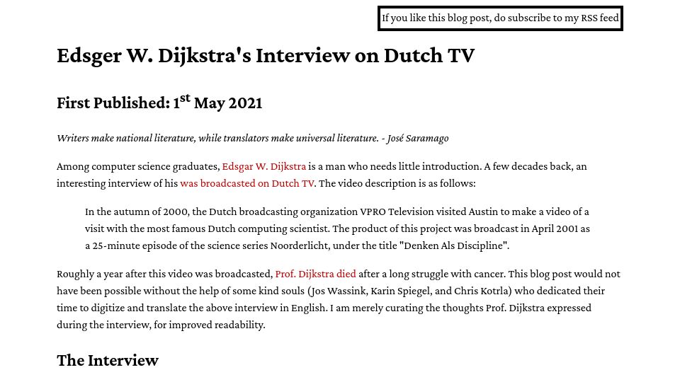 Screenshot of pncnmnp.github.io: Dijkstra's interview on Dutch TV (2000)