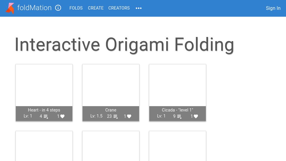 Screenshot of foldmation.com: Foldmation: Interactive Origami Folding