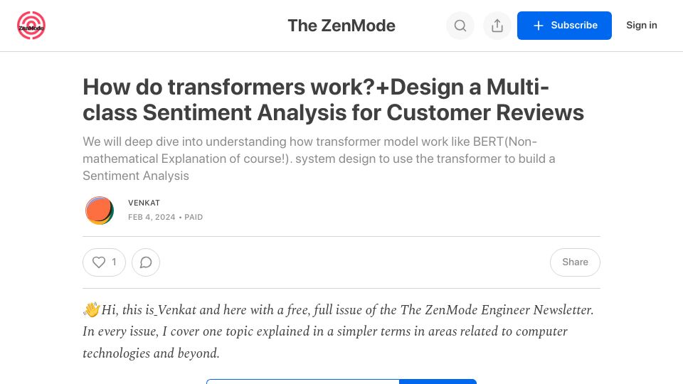 Screenshot of nintyzeros.substack.com: How do transformers work?