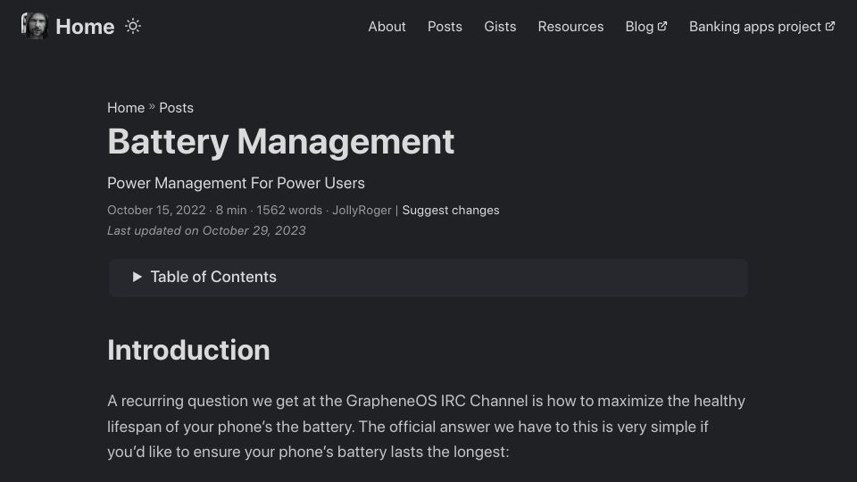 Screenshot of akc3n.page: Battery power management for power users (2023)