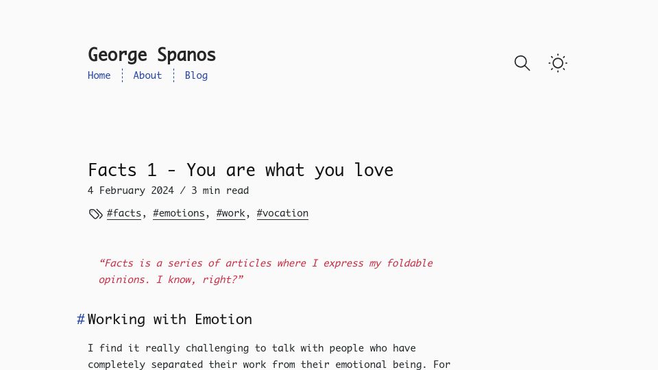 Screenshot of gspanos.tech: You are what you love