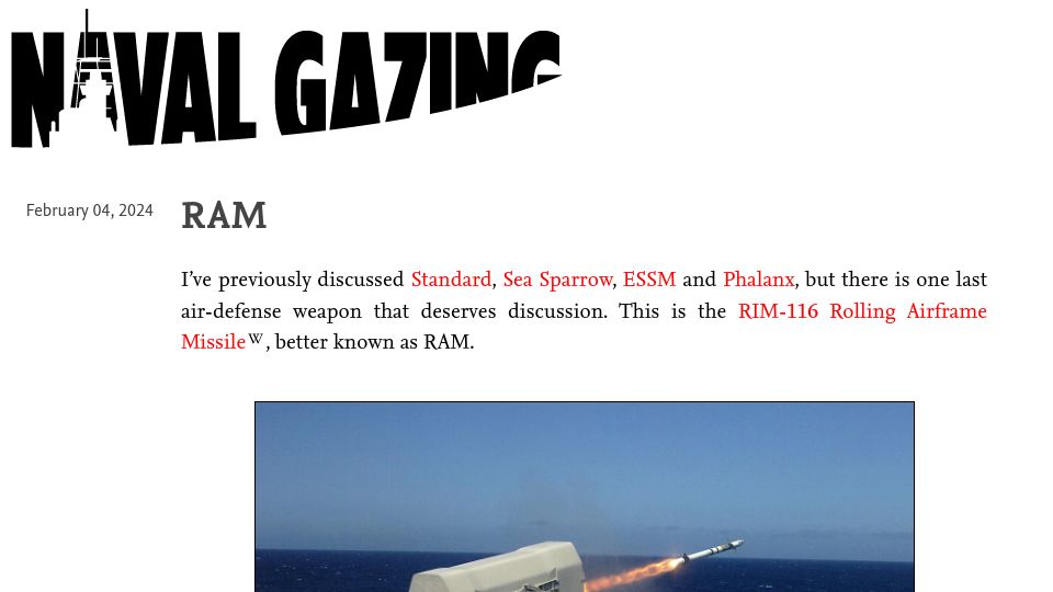 Screenshot of navalgazing.net: Rolling Airframe Missile