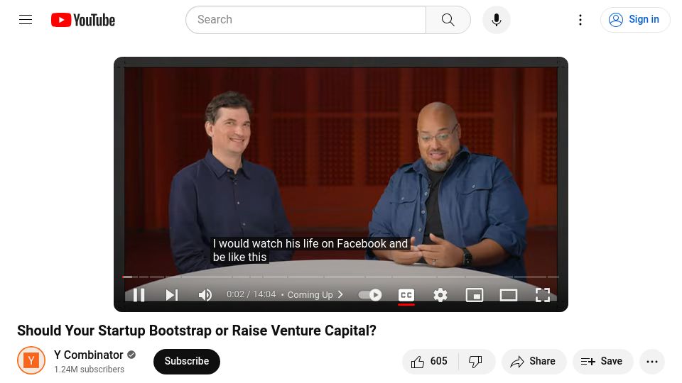 Screenshot of youtube.com: Bootstrap or VC? [video]