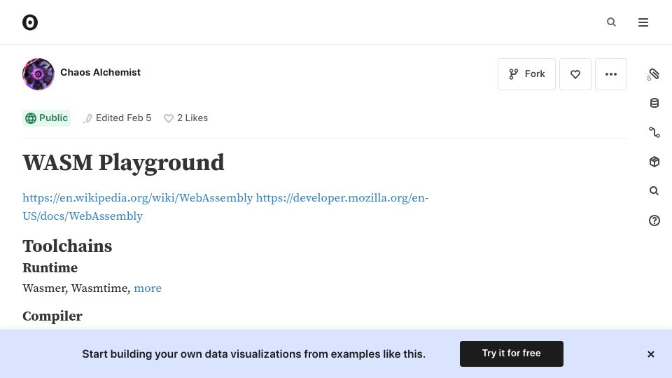Screenshot of observablehq.com: WebAssembly Playground