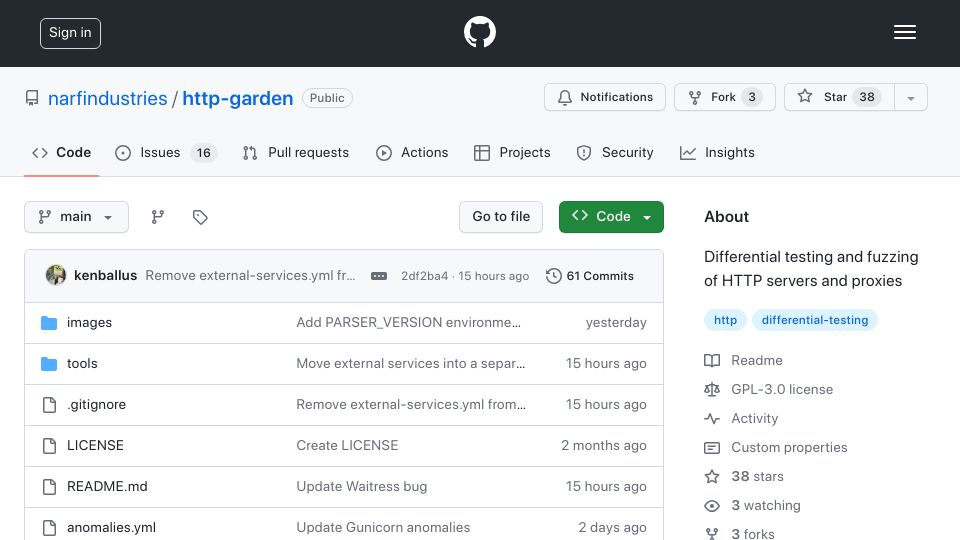 Screenshot of github.com: Show HN: The HTTP Garden – A Parser Vulnerability Research Tool