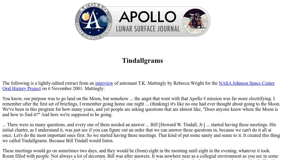 Screenshot of nasa.gov: Tindallgrams