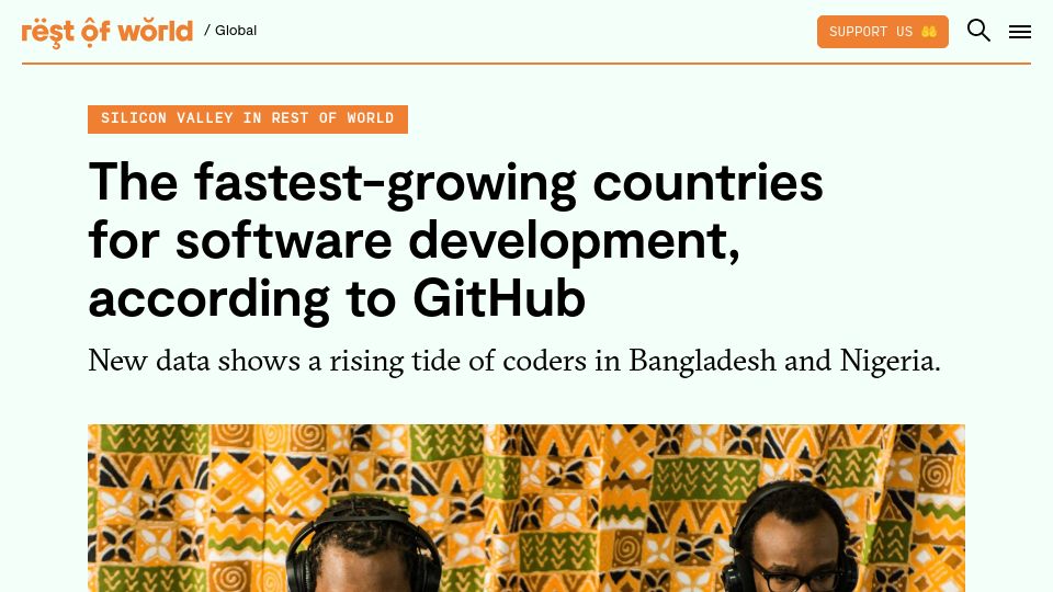Screenshot of restofworld.org: The fastest-growing countries for software development, according to GitHub