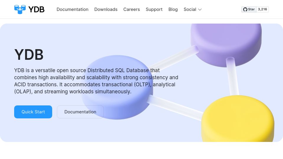 Screenshot of ydb.tech: YDB – an open source distributed SQL database