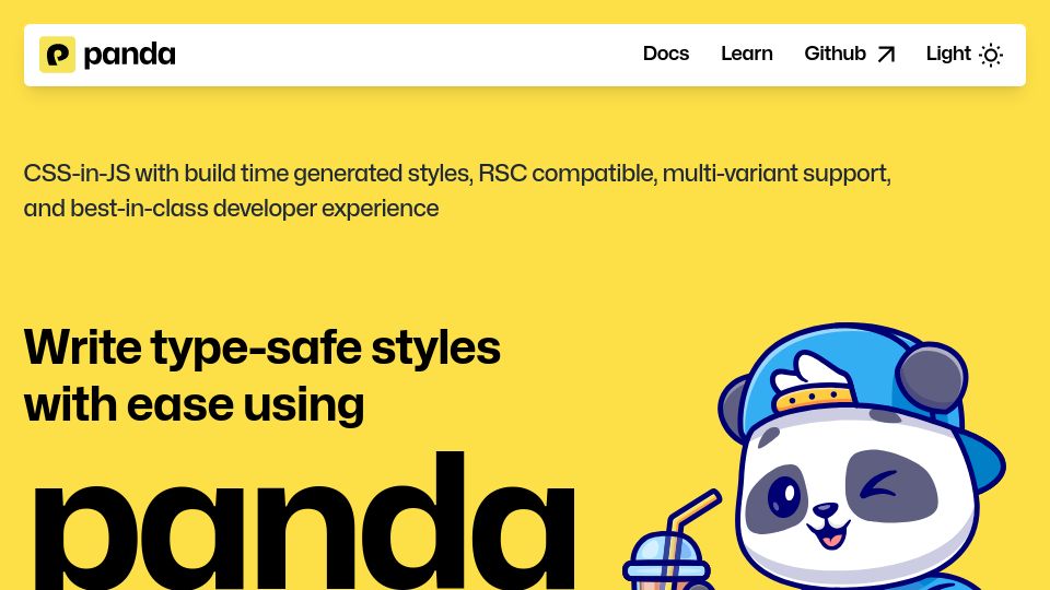 Screenshot of panda-css.com: Panda CSS: build time and type-safe CSS-in-JS