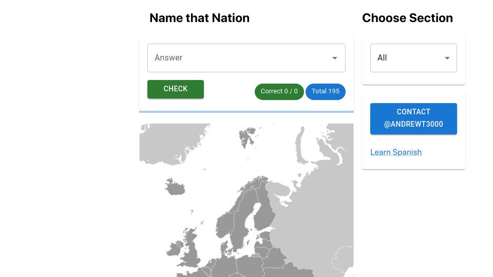 Screenshot of namethatnation.com: Show HN: Name That Nation
