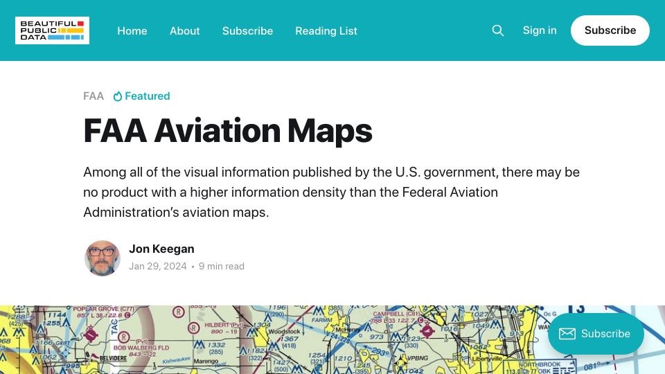 Screenshot of beautifulpublicdata.com: FAA Aviation Maps