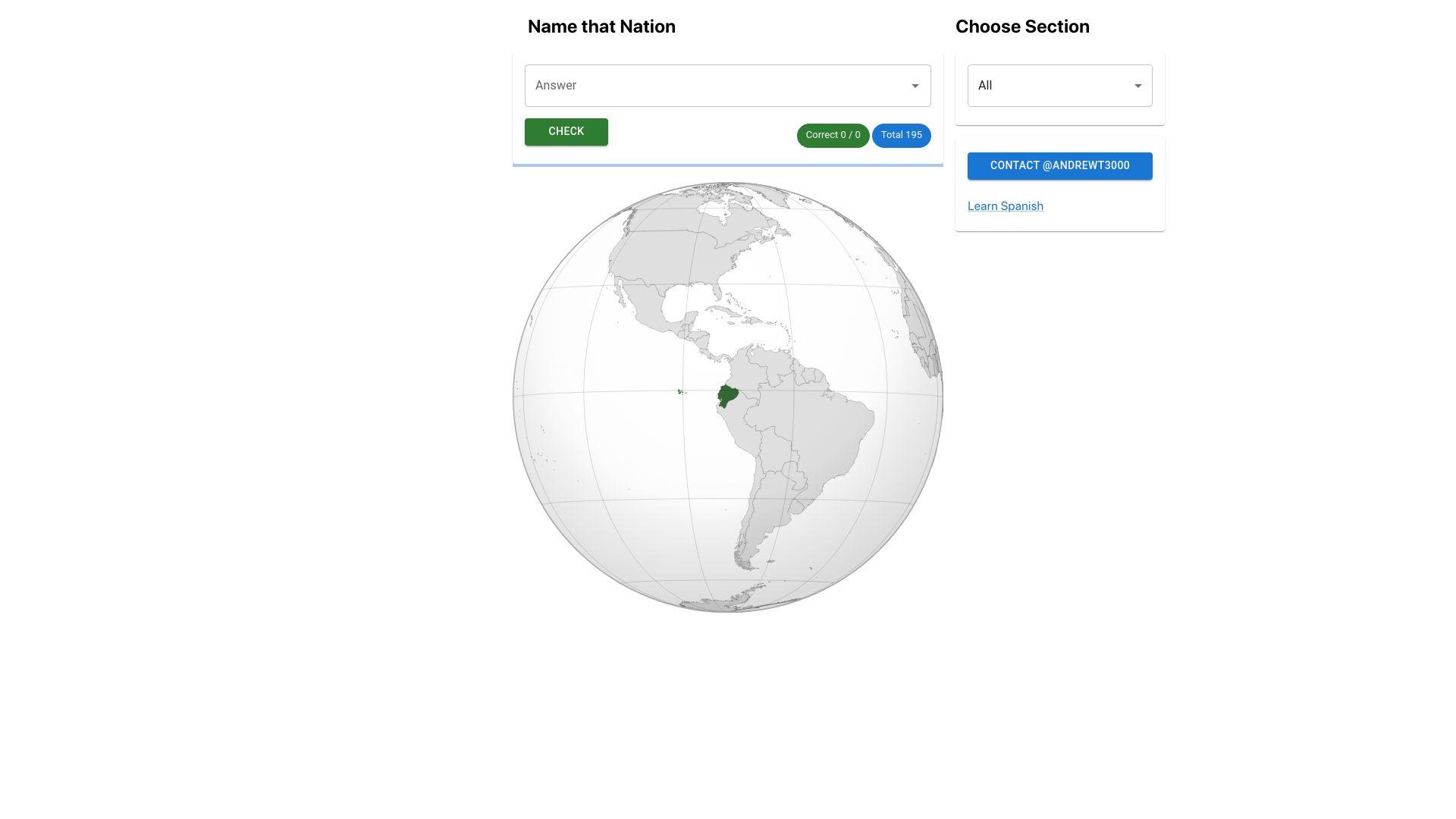 Screenshot of namethatnation.com: Show HN: Name That Nation