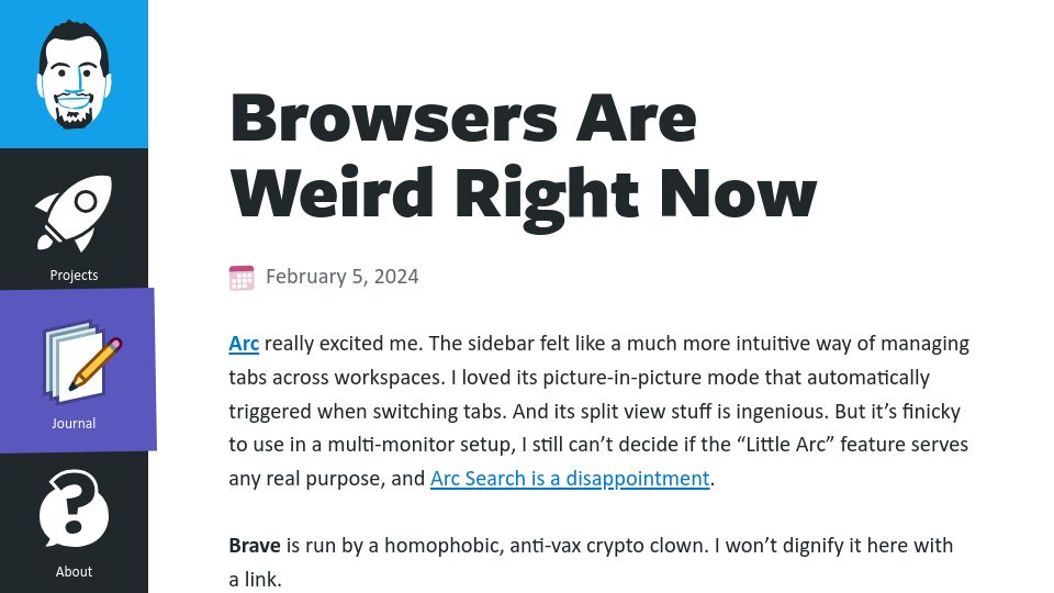 Screenshot of tylersticka.com: Browsers Are Weird