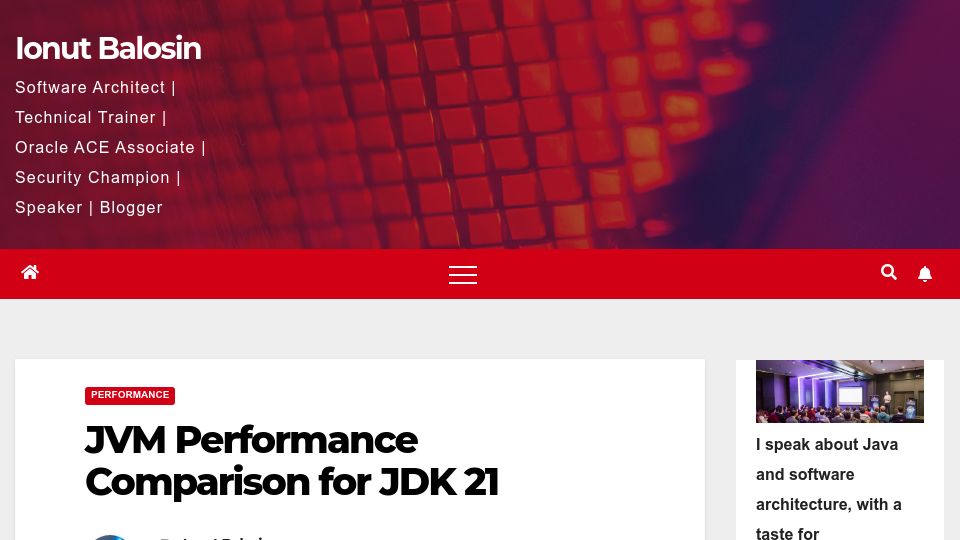 Screenshot of ionutbalosin.com: JVM Performance Comparison for JDK 21