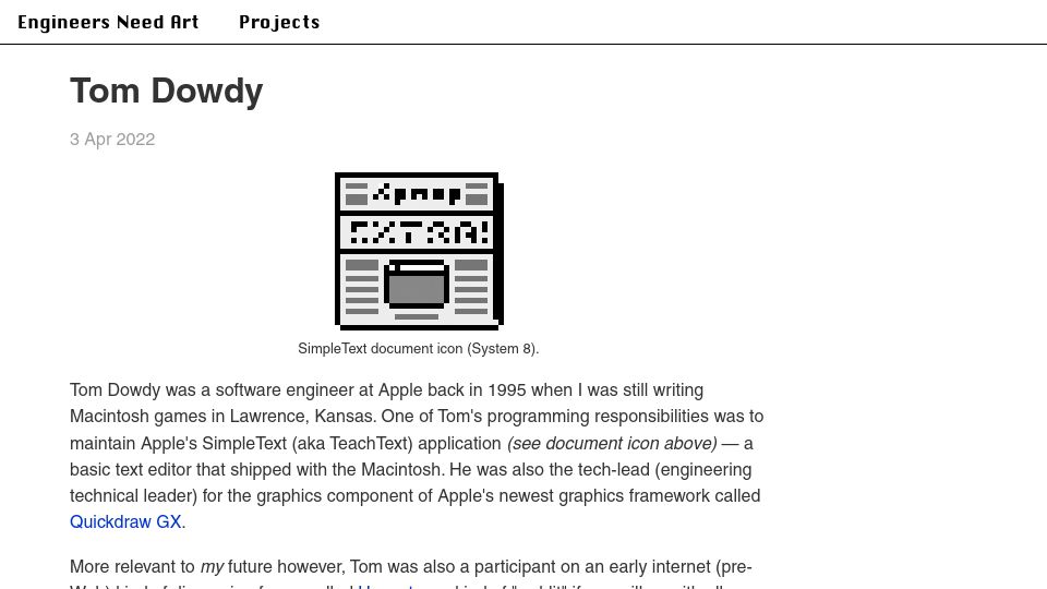 Screenshot of engineersneedart.com: Tom Dowdy (2022)
