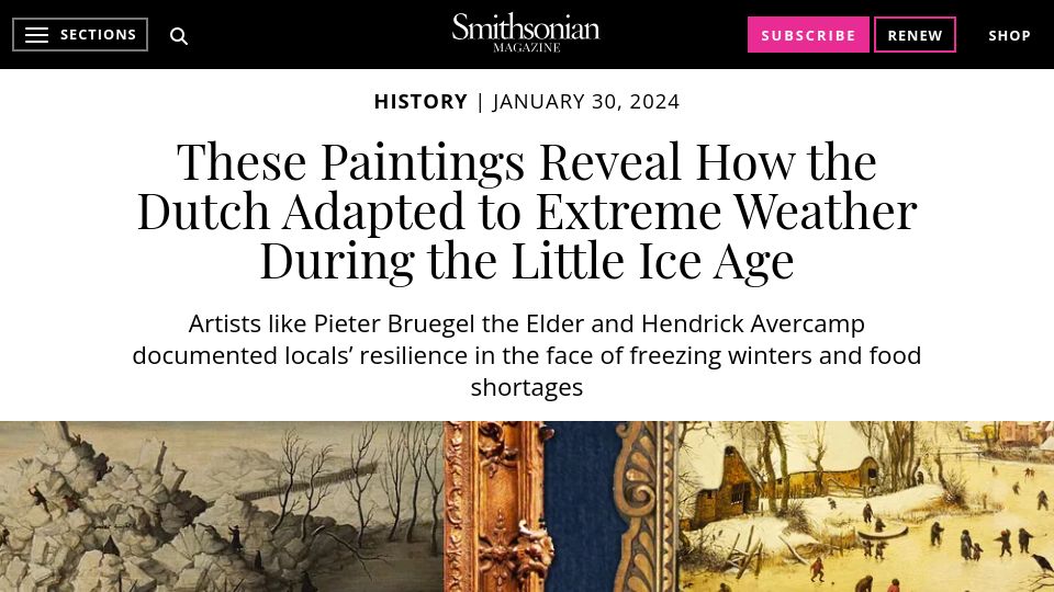 Screenshot of smithsonianmag.com: Paintings reveal how the Dutch adapted to extreme weather in the little Ice Age