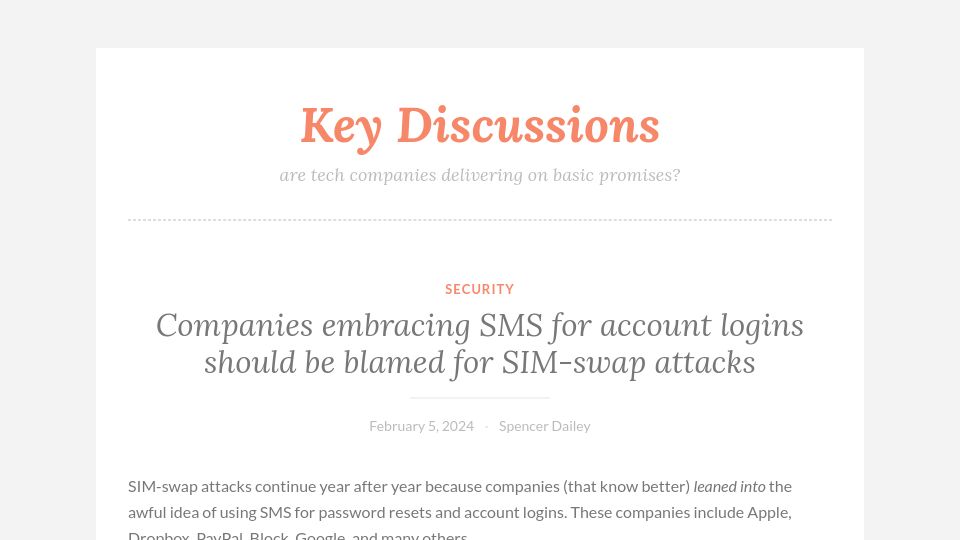 Screenshot of keydiscussions.com: Companies embracing SMS for account logins should be blamed for SIM-swap attacks