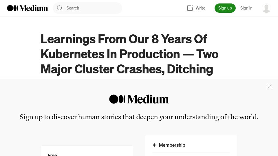 Screenshot of medium.com: Learnings from our years of Kubernetes in production