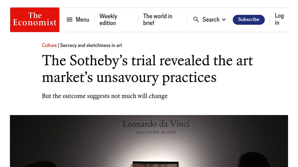 Screenshot of economist.com: The Sotheby's trial revealed the art market's unsavoury practices