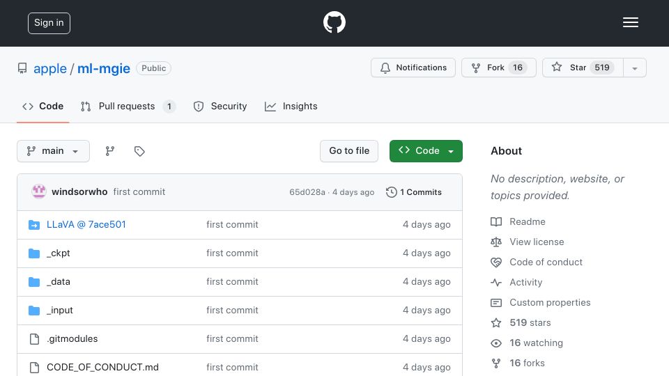 Screenshot of github.com: Instruction-Based Image Editing via LLM