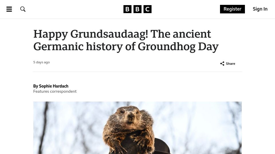 Screenshot of bbc.com: The ancient Germanic history of Groundhog Day