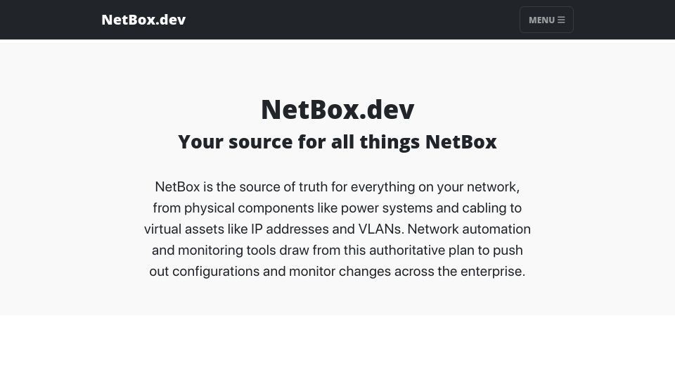 Screenshot of netbox.dev: NetBox: a source of truth for everything on your network