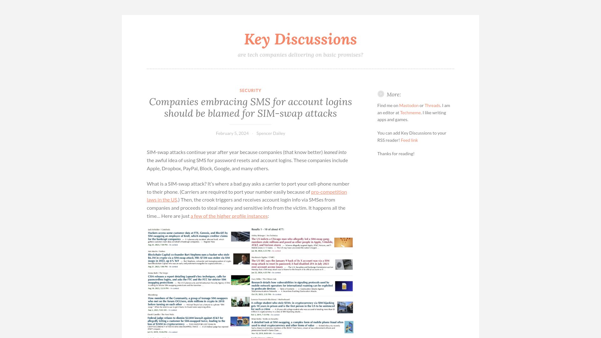 Screenshot of keydiscussions.com: Companies embracing SMS for account logins should be blamed for SIM-swap attacks