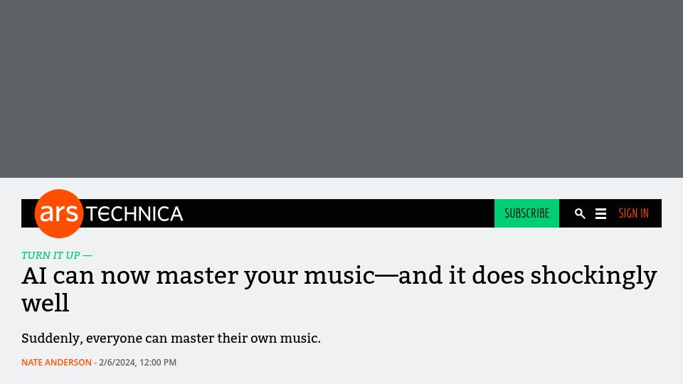 Screenshot of arstechnica.com: AI can now master your music