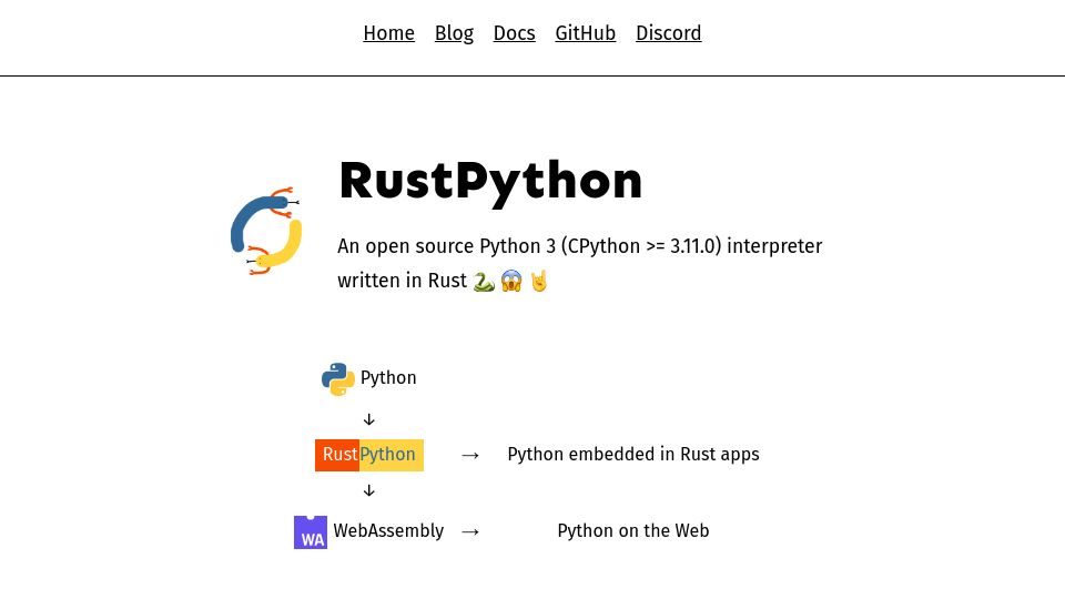 Screenshot of rustpython.github.io: RustPython