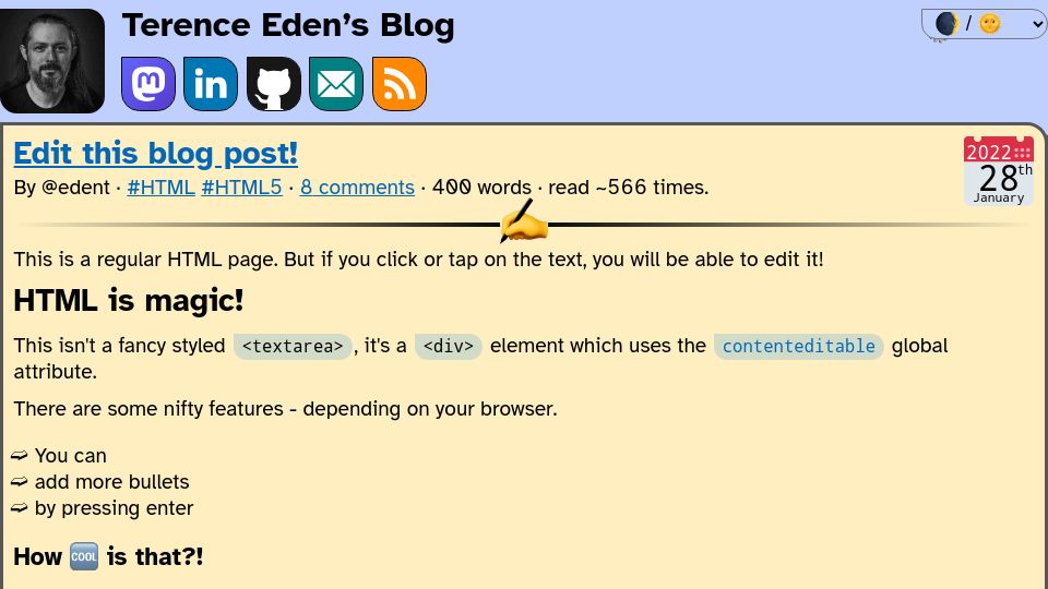 Screenshot of shkspr.mobi: Edit This Blog Post