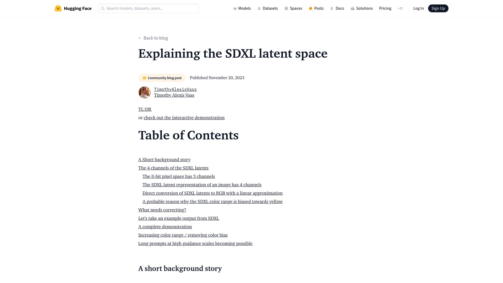 Screenshot of huggingface.co: Explaining the SDXL Latent Space
