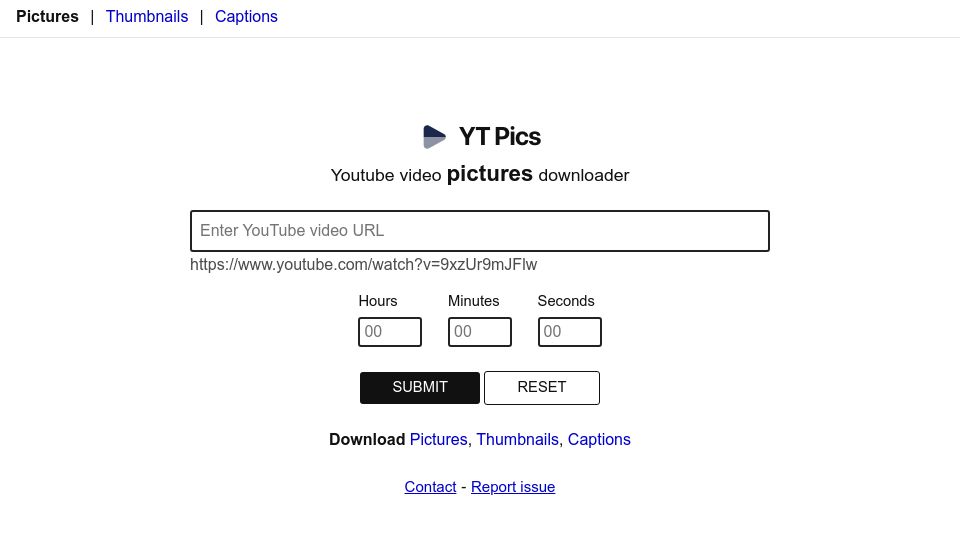 Screenshot of ytpics.com: Show HN: YTPics – Download pictures from YouTube videos