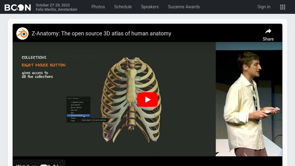 Screenshot of conference.blender.org: Open source 3D atlas of human anatomy