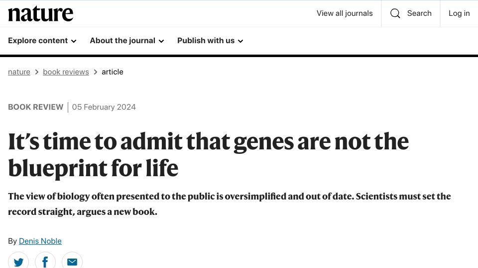 Screenshot of nature.com: It's time to admit that genes are not the blueprint for life