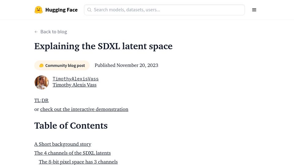 Screenshot of huggingface.co: Explaining the SDXL Latent Space