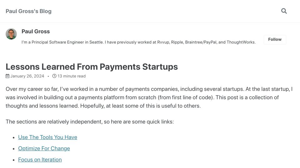 Screenshot of pgrs.net: Lessons Learned from Payments Startups