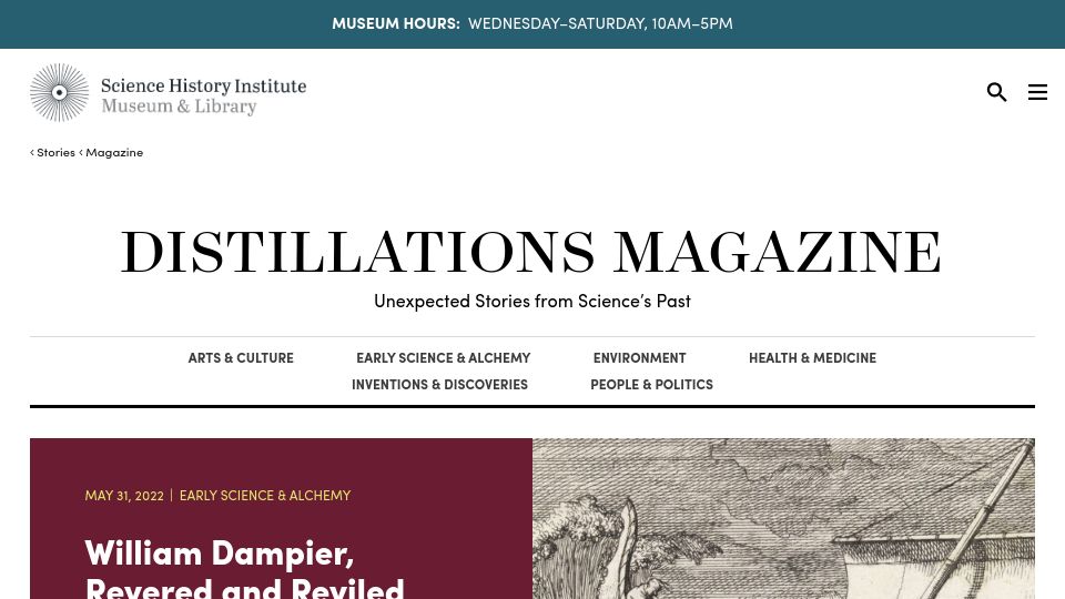 Screenshot of sciencehistory.org: William Dampier, Revered and Reviled (2022)