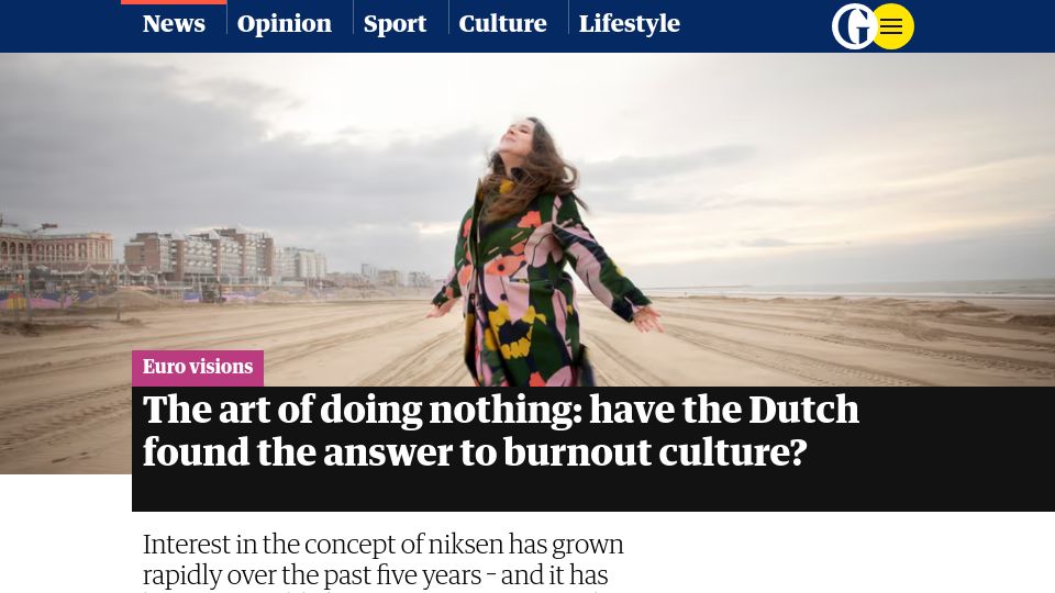 Screenshot of theguardian.com: "Niksen": The art of doing nothing