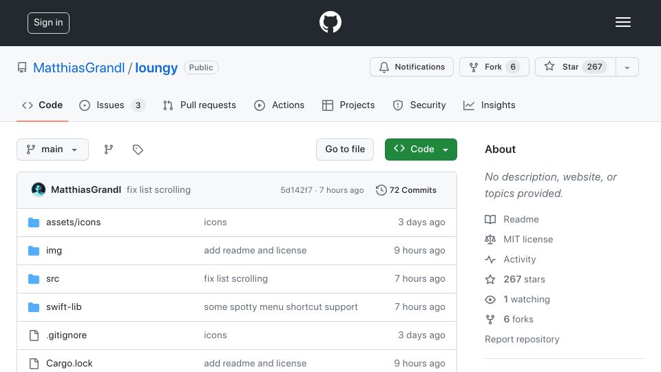 Screenshot of github.com: Loungy: An Application Launcher Written with GPUI, the Zed GPU UI Framework