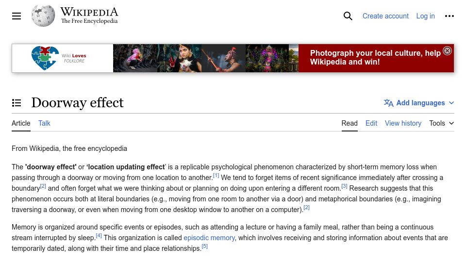 Screenshot of en.wikipedia.org: Doorway effect
