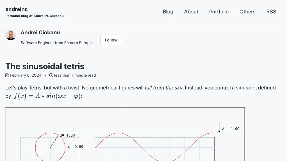 Screenshot of andreinc.net: The Sinusoidal Tetris