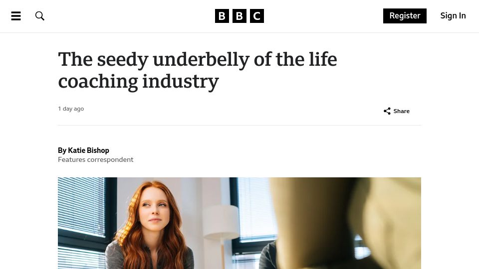 Screenshot of bbc.com: The seedy underbelly of the life coaching industry