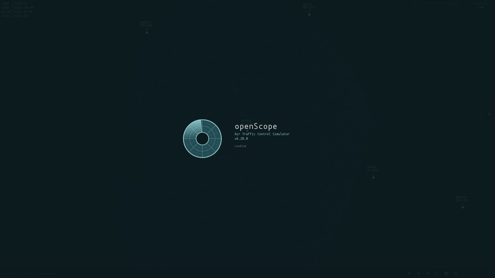 Screenshot of openscope.io: OpenScope Air Traffic Control Simulator