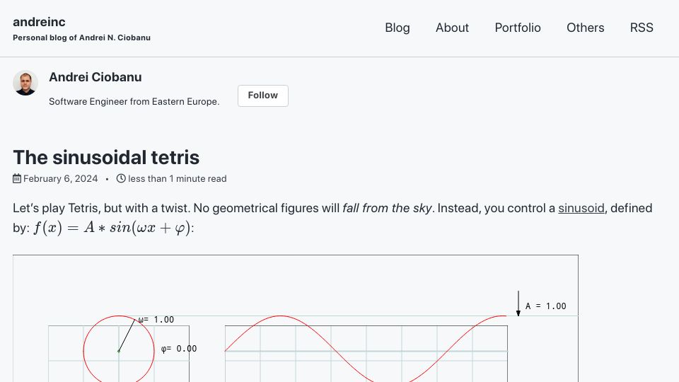 Screenshot of andreinc.net: The Sinusoidal Tetris