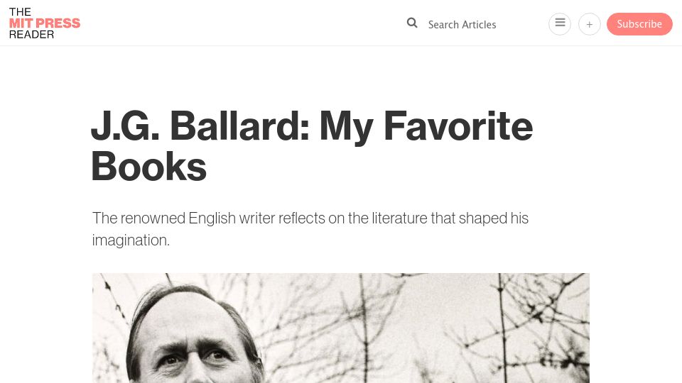 Screenshot of thereader.mitpress.mit.edu: J.G. Ballard: My Favorite Books