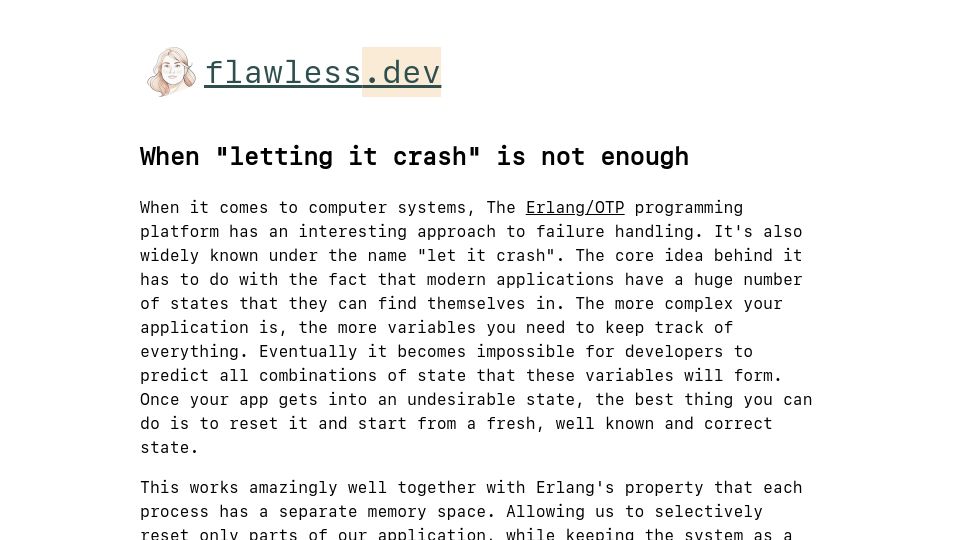 Screenshot of flawless.dev: When "letting it crash" is not enough
